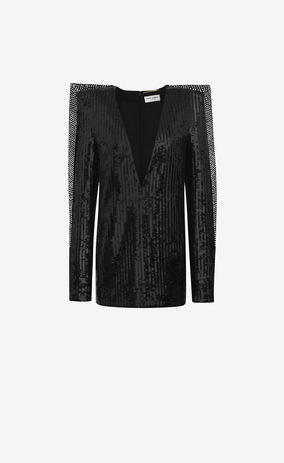 SAINT LAURENT Dresses Woman Plunging mini dress with black sequins a_V4